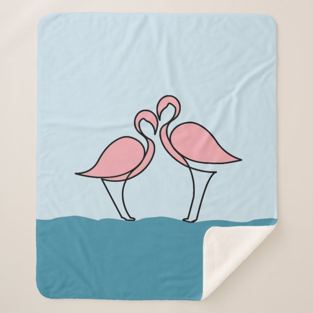 Two Pink Flamingos on Water Medium Sherpa Blanket (Front)