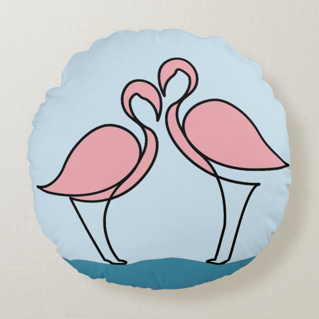 Two Pink Flamingos on Water Round Cushion (Front)