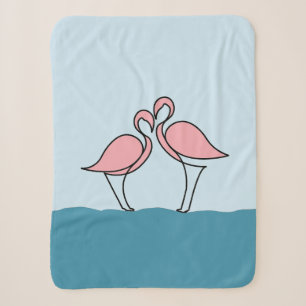 Two Pink Flamingos on Water Small Sherpa Blanket