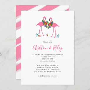 Two Pink Flamingos Rehearsal Dinner Invitations
