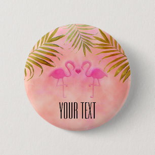 Two Pink Flamingos Watercolor Tropical Pin Button