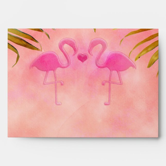 Two Pink Flamingos Watercolor Wedding Envelopes (Front)