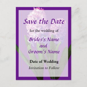 Two Pink Hyacinths Save the Date Announcement Postcard