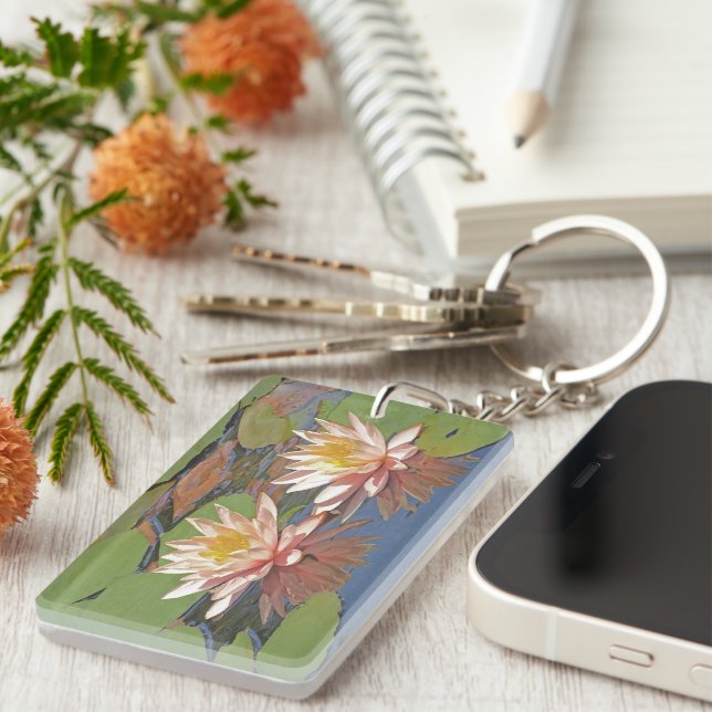 "TWO PINK LOTUS BLOSSOMS" KEYCHAIN (Front Right)