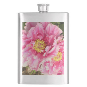 "TWO PINK PEONIES" / 8 OZ. STAINLESS STEEL FLASK