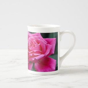 Two pink roses floral print bone china mug