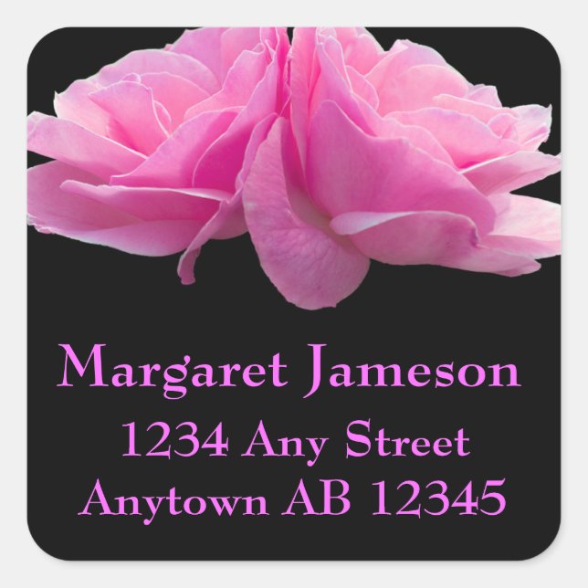 Two Pink Roses Wedding Return Address Label (Front)