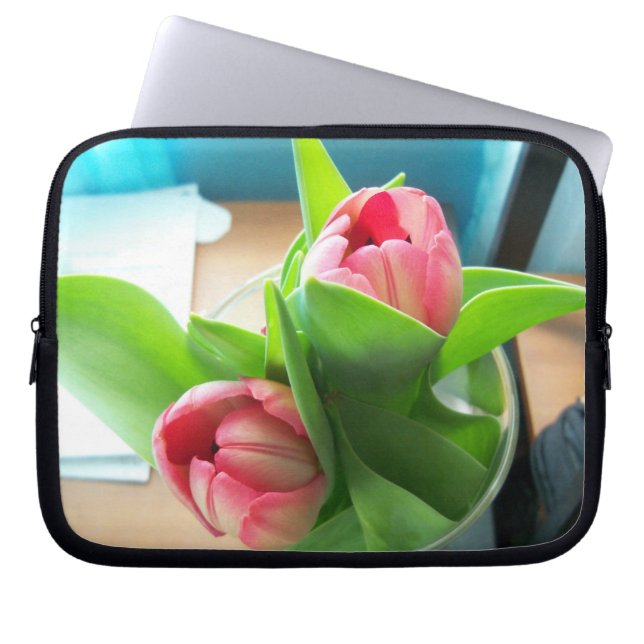 two pink tulips on a laptop sleeve (Front)