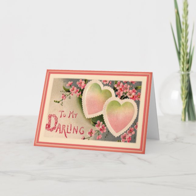Two Pink Valentine Hearts - Vintage Valentine Card (Front)