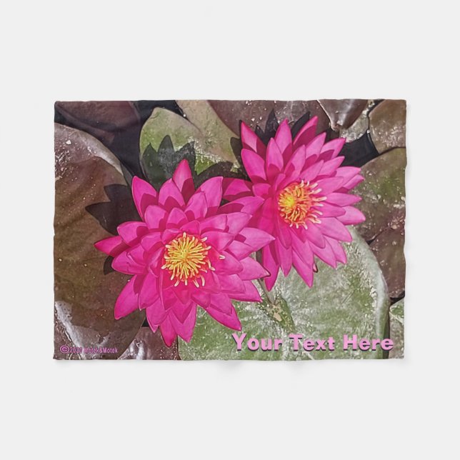 Two Pink Water Lilies Fleece Blanket (Front (Horizontal))