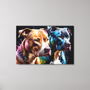 Two Pit Bulls portrait Canvas Print