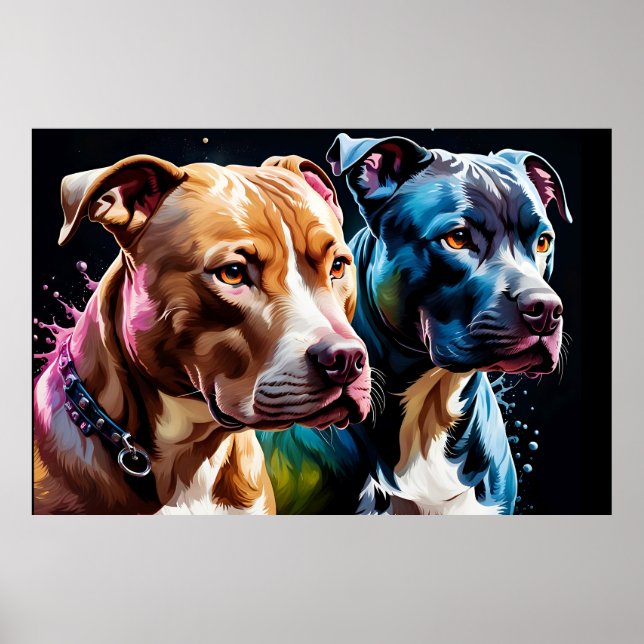 Two Pit Bulls portrait  Poster (Front)