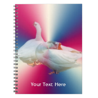 two playful happy geese in colour background spiral notebook