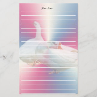 two playful happy geese in colour background stationery