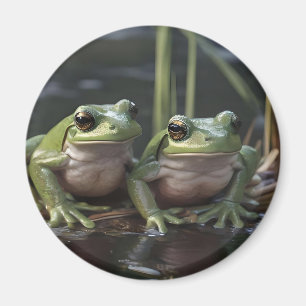 Two Plump Green Frogs At The River, Magnet