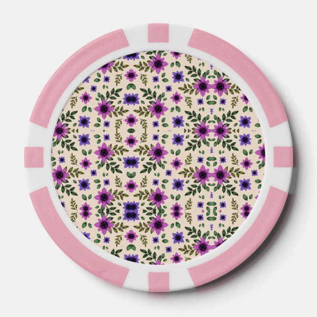 Two poker chips with pink borders and intricate  (Front)