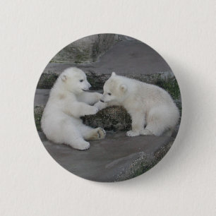 Two Polar Bear Cubs 6 Cm Round Badge