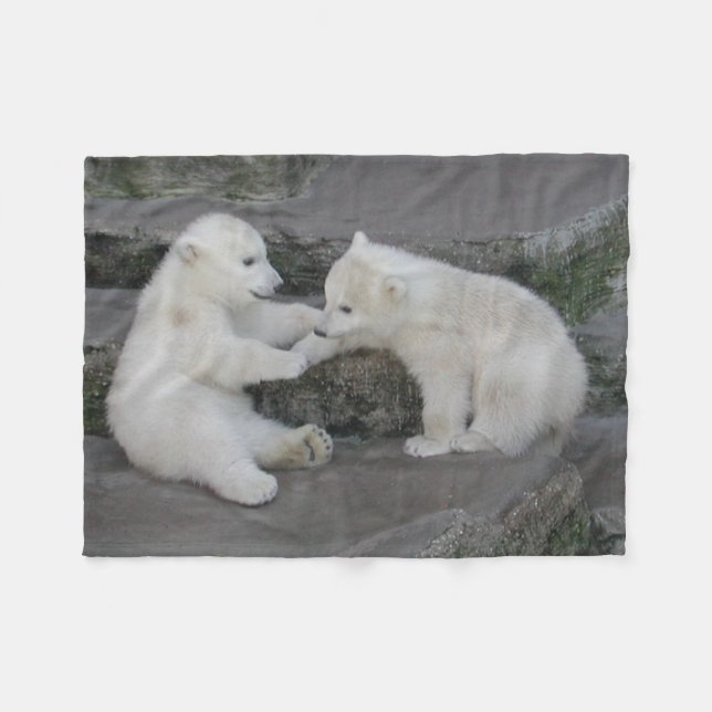 Two Polar Bear Cubs Fleece Blanket (Front (Horizontal))