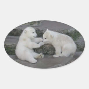 Two Polar bear cubs Oval Sticker