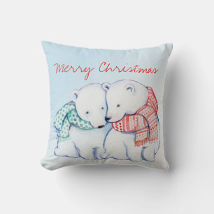 Two Polar Bears Merry Christmas Pillow