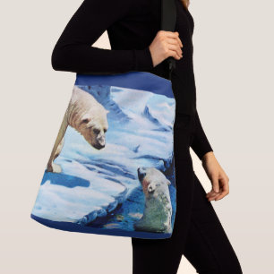 two polar bears print crossbody bag