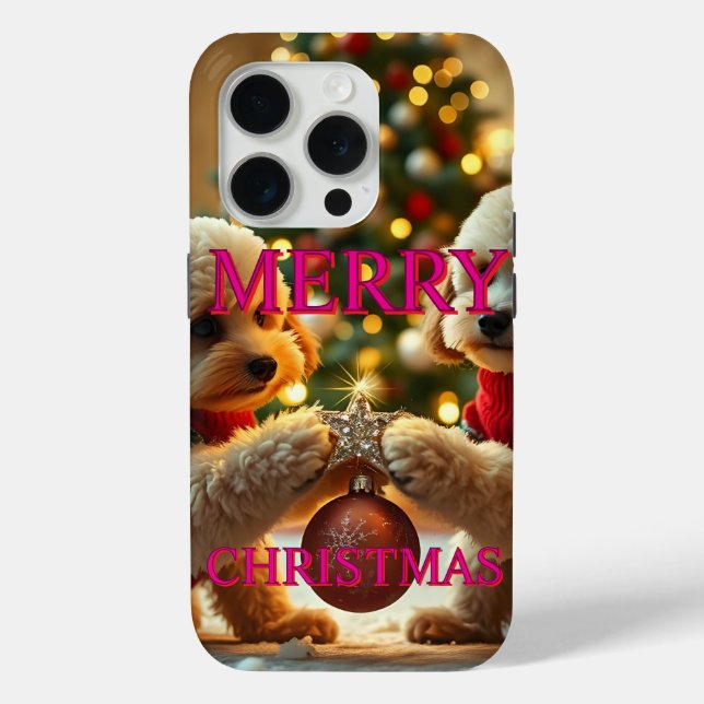 TWO POODLES CELEBRATING CHRISTMAS Case-Mate iPhone CASE (Back)