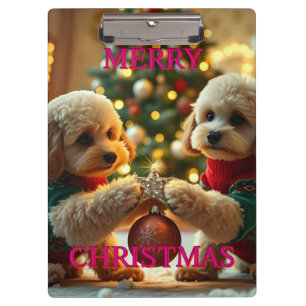 TWO POODLES CELEBRATING CHRISTMAS CLIPBOARD