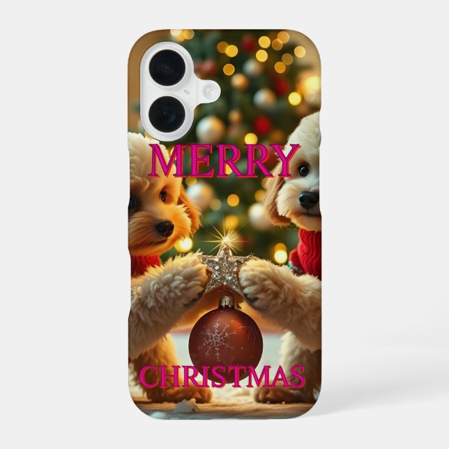 TWO POODLES CELEBRATING CHRISTMAS iPhone 16 CASE (Back)