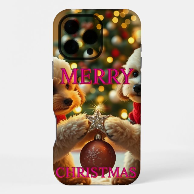 TWO POODLES CELEBRATING CHRISTMAS iPhone CASE (Back)