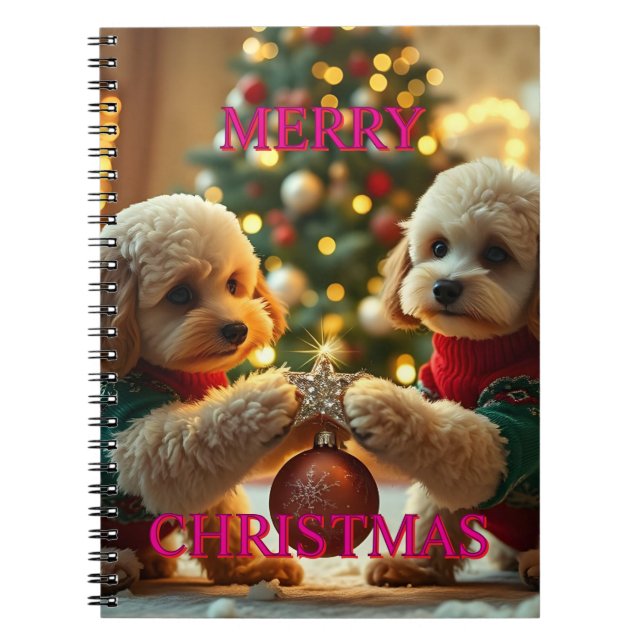 TWO POODLES CELEBRATING CHRISTMAS NOTEBOOK (Front)