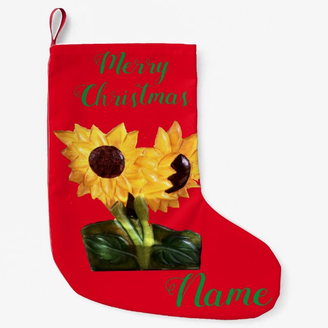 Two Potted Sunflower Plants Thunder_Cove Small Christmas Stocking (Front)