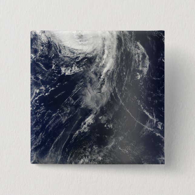 Two powerful storms span the Atlantic Ocean 15 Cm Square Badge (Front)