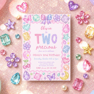 Two Precious Whimsical Gem Jewel 2nd Birthday  Invitation