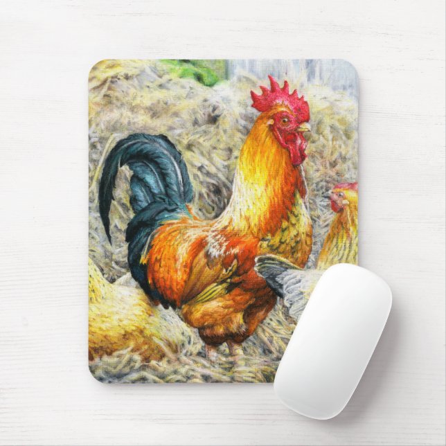 Two Proud Barn Roosters Mouse Pad (With Mouse)