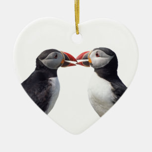 Two puffins ceramic tree decoration