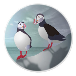 Two Puffins Design Ceramic Knob