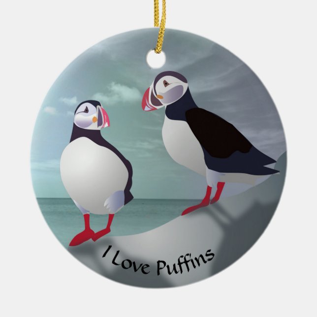 Two Puffins Design Ornament (Front)