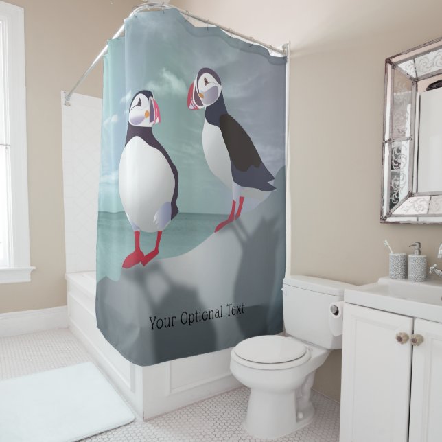 Two Puffins Design Shower Curtain (In Situ)