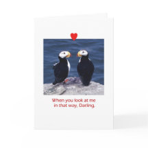 Two Puffins in Love with a Heart