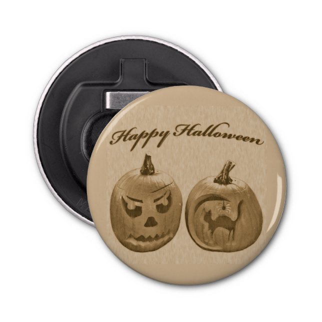 Two Pumpkin Happy Halloween Bottle Opener (Front)