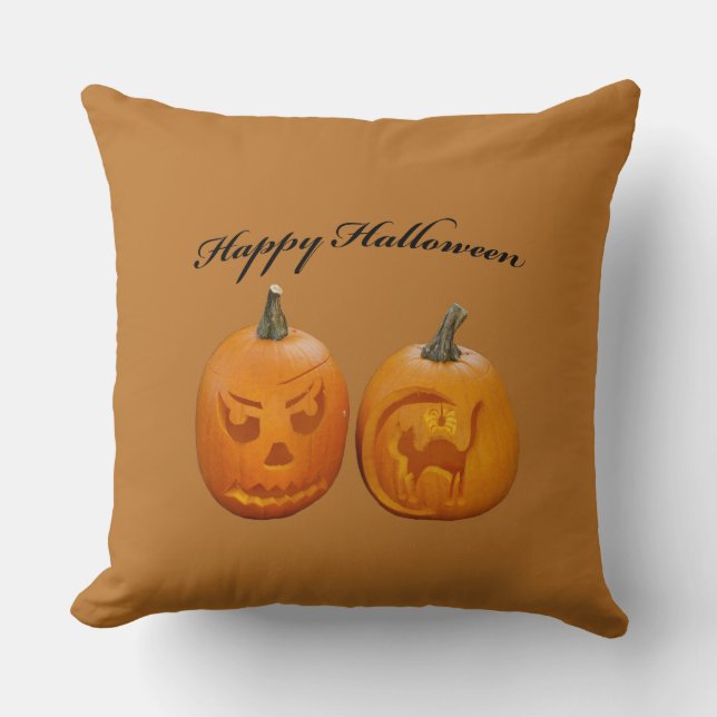 Two Pumpkin Happy Halloween Cushion (Front)