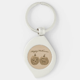 Two Pumpkin Happy Halloween Key Ring