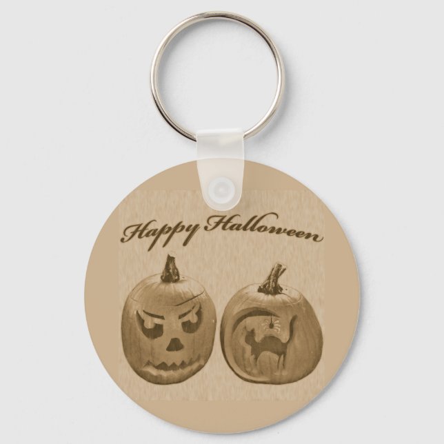 Two Pumpkin Happy Halloween Keychain (Front)