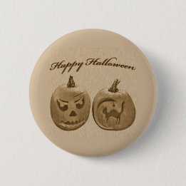 Two Pumpkins Happy Halloween 6 Cm Round Badge