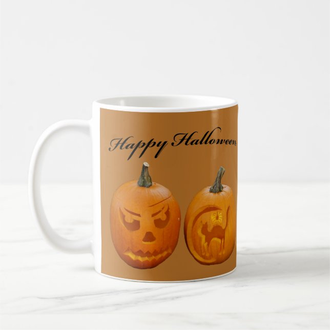 Two Pumpkins Happy Halloween Coffee Mug (Left)