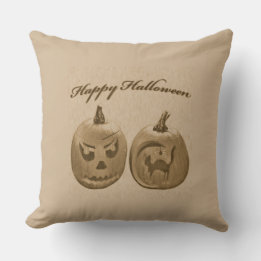 Two Pumpkins Happy Halloween Cushion