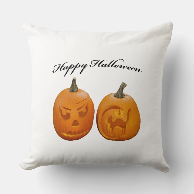 Two Pumpkins Happy Halloween Cushion (Front)