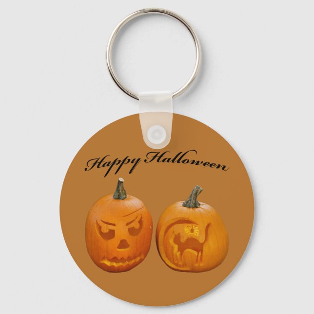 Two Pumpkins Happy Halloween Key Ring (Front)