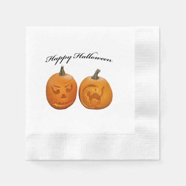 Two Pumpkins Happy Halloween Napkin (Front)