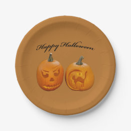 Two Pumpkins Happy Halloween Paper Plate
